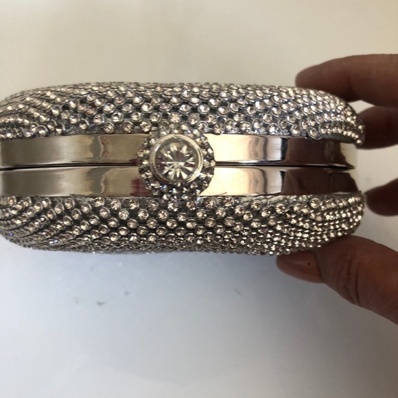 Silver Clutch Embellished with Rhinestones - Picture 2 of 5
